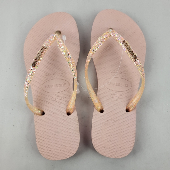 Havaianas Slim Gloss Light Pink Flip Flops Glitter Ballet Rose 6 - Picture 1 of 5